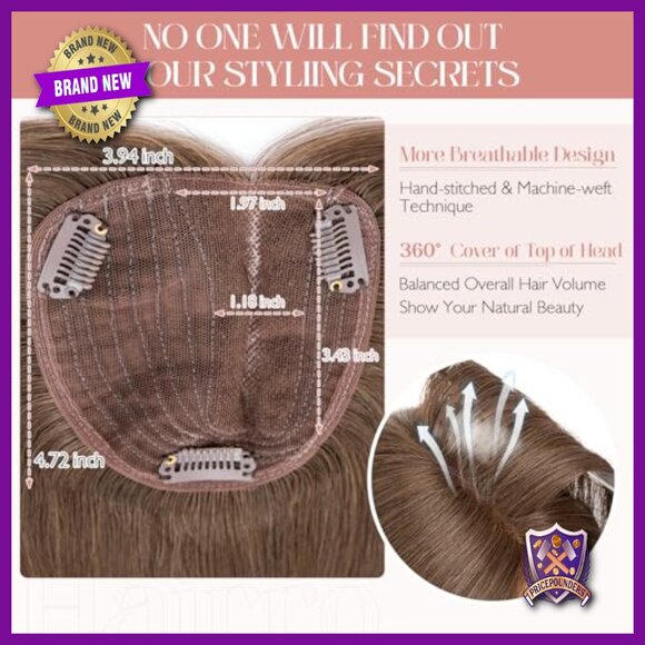 10 Inch Human Hair Topper Silk Base Clip In Hairpiece for Thinning Hair